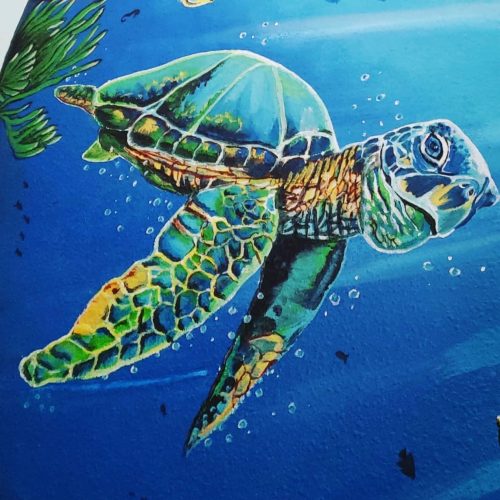 Hand Painted Sea Turtle by Tampa Bay Mural Artist Lorinda Fore