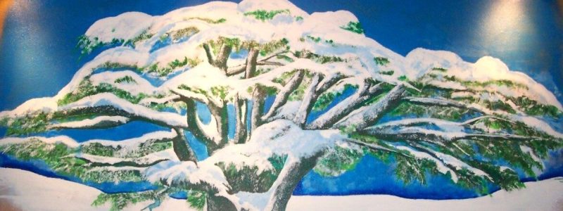 Hand Painted Cedar Tree Mural by Las Vegas Artist Lorinda Fore